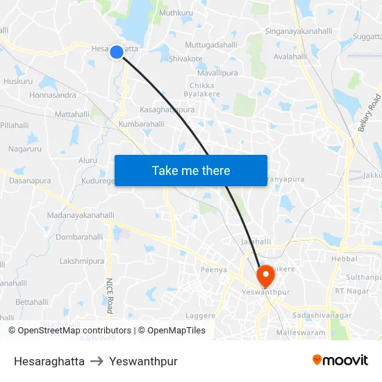 Hesaraghatta to Yeswanthpur map