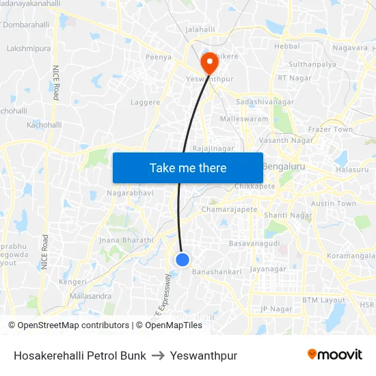 Hosakerehalli Petrol Bunk to Yeswanthpur map