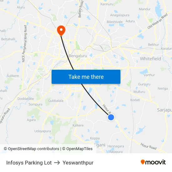 Infosys Parking Lot to Yeswanthpur map