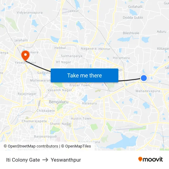 Iti Colony Gate to Yeswanthpur map
