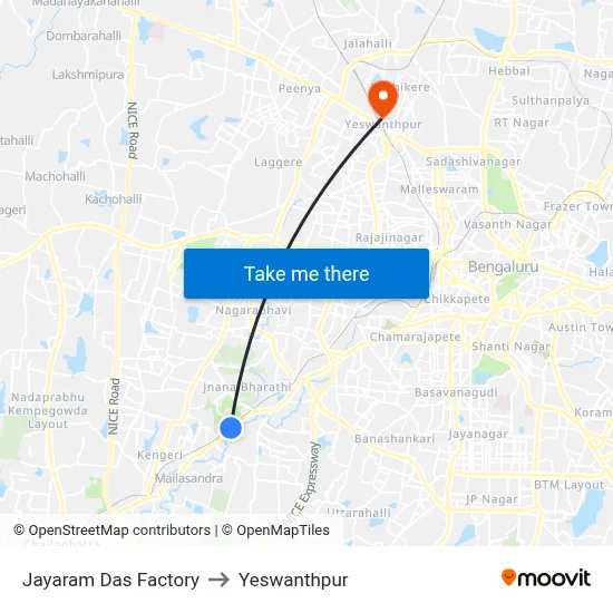 Jayaram Das Factory to Yeswanthpur map