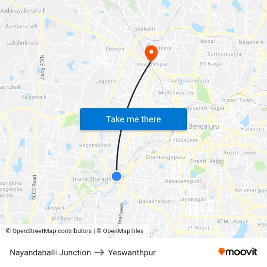 Nayandahalli Junction to Yeswanthpur map