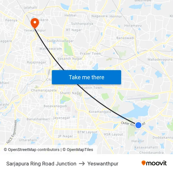 Sarjapura Ring Road Junction to Yeswanthpur map