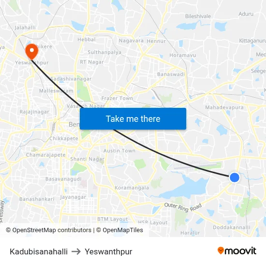 Kadubisanahalli to Yeswanthpur map