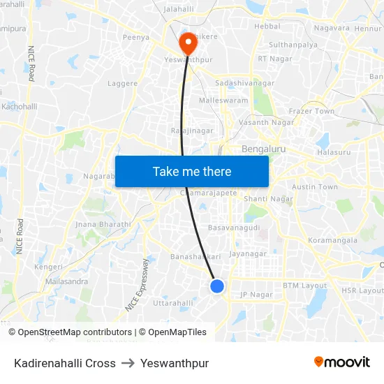 Kadirenahalli Cross to Yeswanthpur map