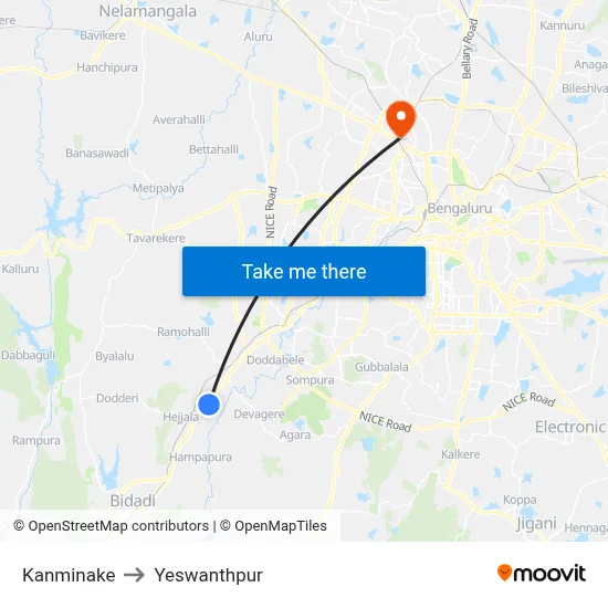 Kanminake to Yeswanthpur map