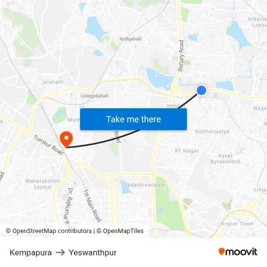 Kempapura to Yeswanthpur map