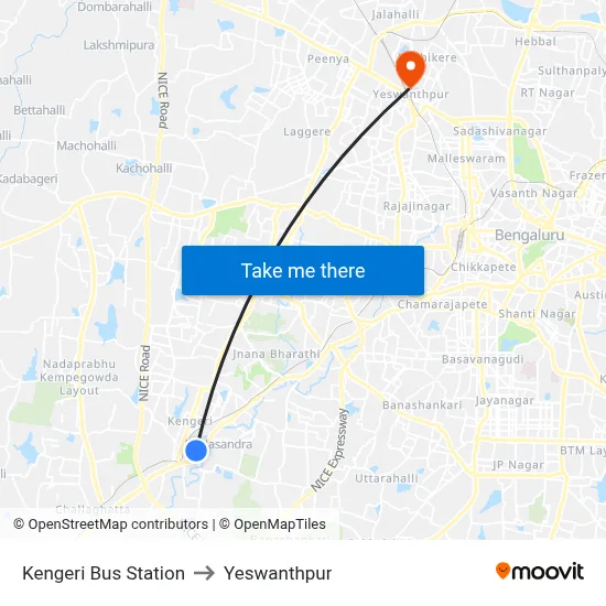 Kengeri Bus Station to Yeswanthpur map