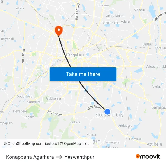 Konappana Agarhara to Yeswanthpur map