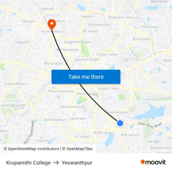Krupanidhi College to Yeswanthpur map