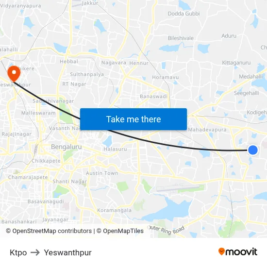 Ktpo to Yeswanthpur map