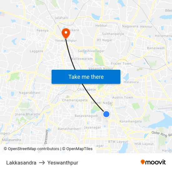 Lakkasandra to Yeswanthpur map