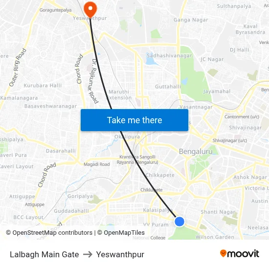 Lalbagh Main Gate to Yeswanthpur map