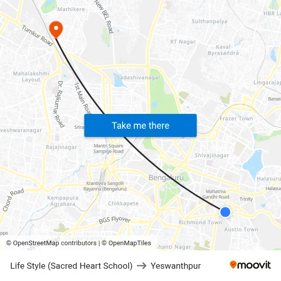Life Style (Sacred Heart School) to Yeswanthpur map