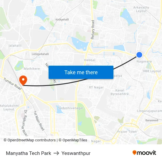 Manyatha Tech Park to Yeswanthpur map