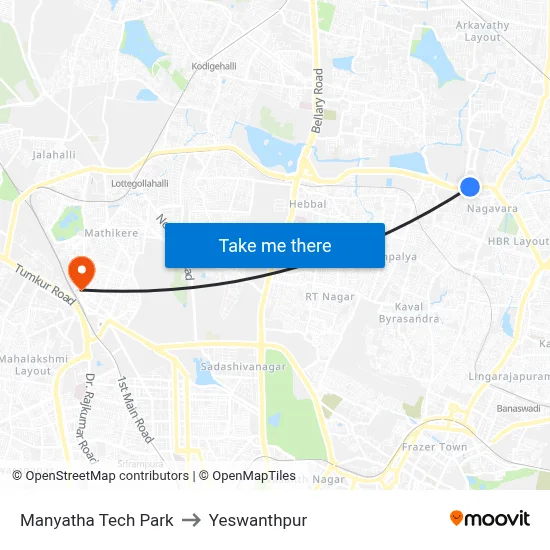 Manyatha Tech Park to Yeswanthpur map