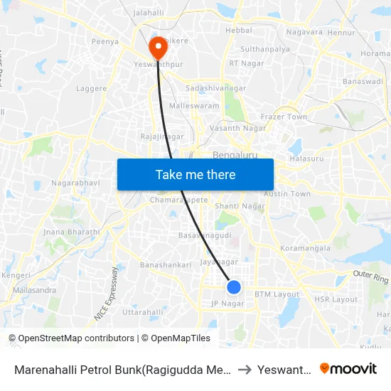 Marenahalli Petrol Bunk(Ragigudda Metro Station) to Yeswanthpur map