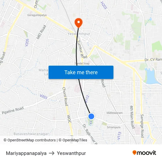 Mariyappanapalya to Yeswanthpur map