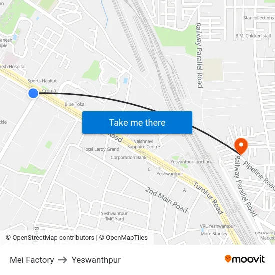 Mei Factory to Yeswanthpur map