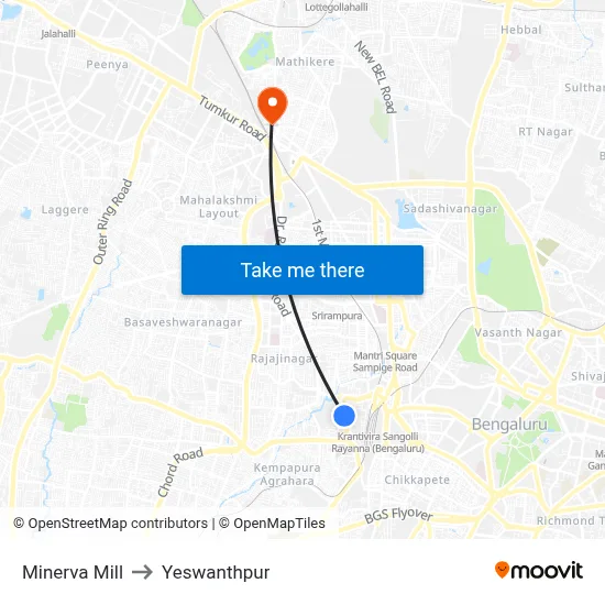 Minerva Mill to Yeswanthpur map