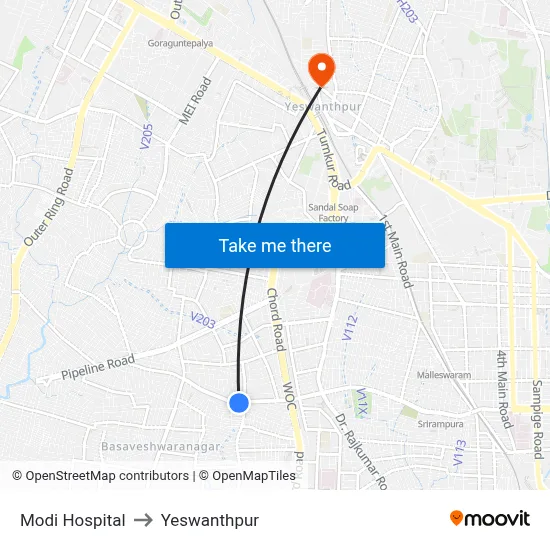 Modi Hospital to Yeswanthpur map