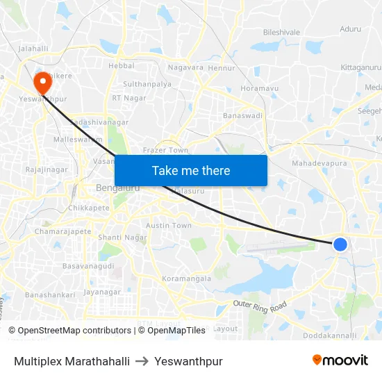 Multiplex Marathahalli to Yeswanthpur map