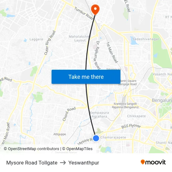 Mysore Road Tollgate to Yeswanthpur map