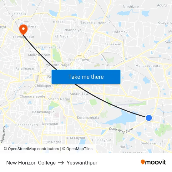 New Horizon College to Yeswanthpur map