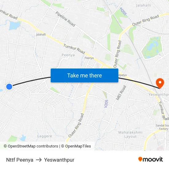 Nttf Peenya to Yeswanthpur map