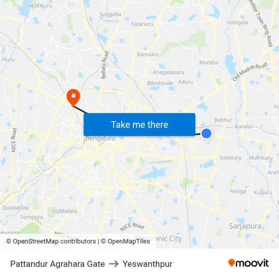 Pattandur Agrahara Gate to Yeswanthpur map