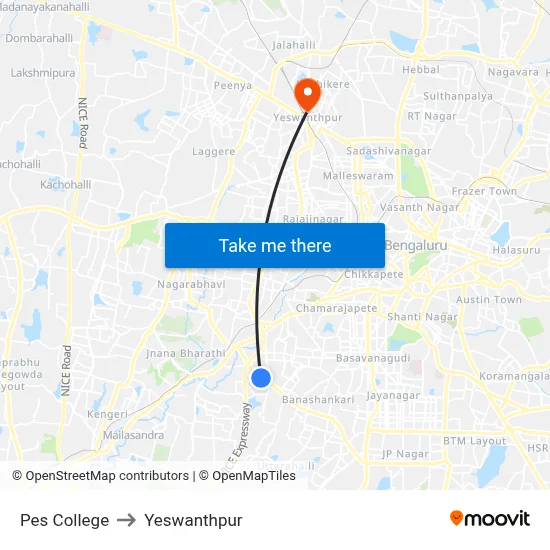 Pes College to Yeswanthpur map