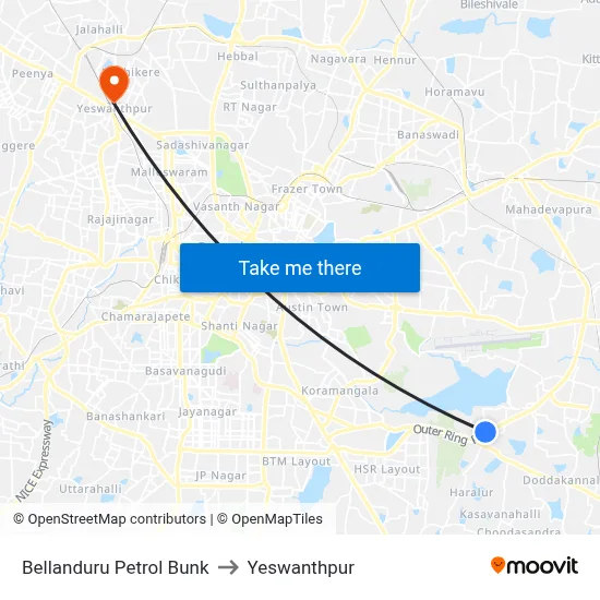 Bellanduru Petrol Bunk to Yeswanthpur map