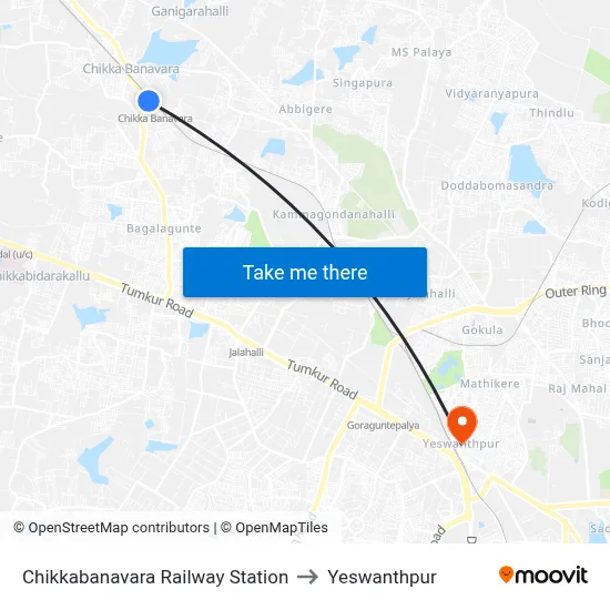 Chikkabanavara Railway Station to Yeswanthpur map