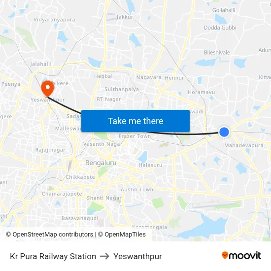Kr Pura Railway Station to Yeswanthpur map