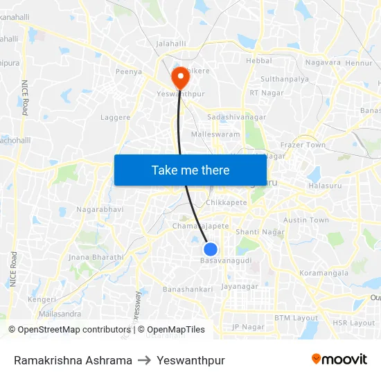 Ramakrishna Ashrama to Yeswanthpur map