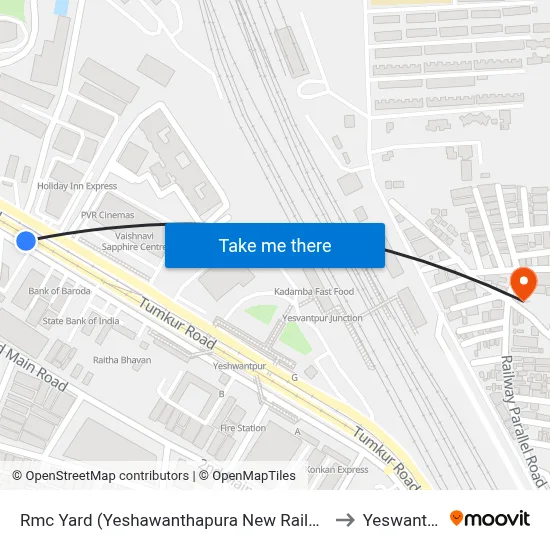 Rmc Yard (Yeshawanthapura New Railway Station) to Yeswanthpur map