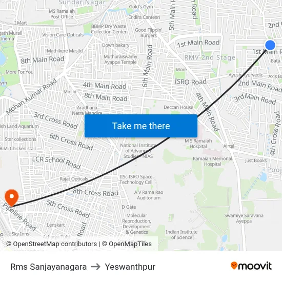 Rms Sanjayanagara to Yeswanthpur map