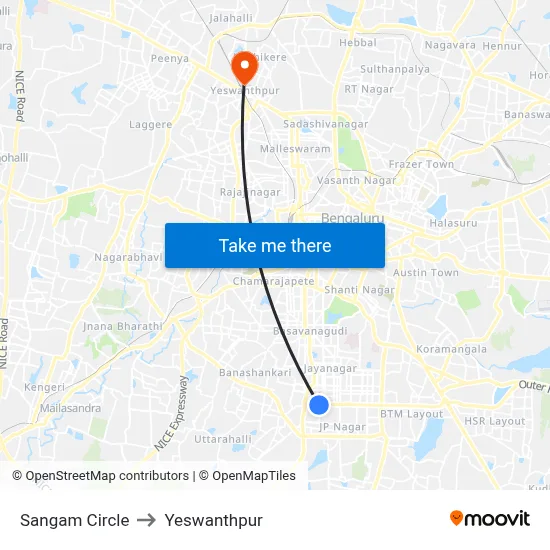 Sangam Circle to Yeswanthpur map