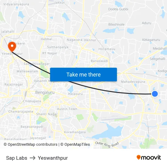 Sap Labs to Yeswanthpur map