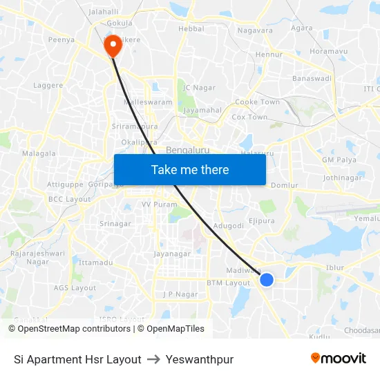 Si Apartment Hsr Layout to Yeswanthpur map