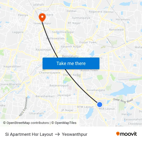 Si Apartment Hsr Layout to Yeswanthpur map