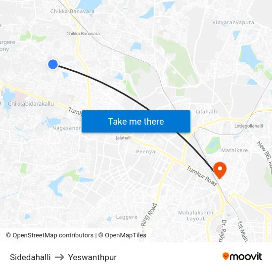 Sidedahalli to Yeswanthpur map