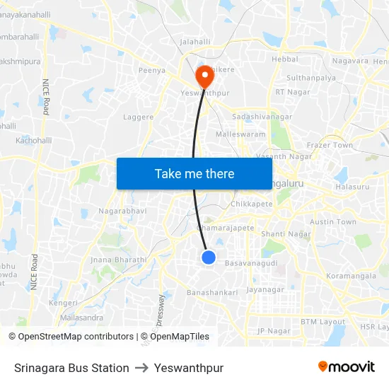 Srinagara Bus Station to Yeswanthpur map