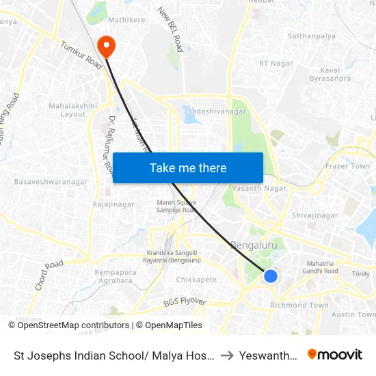 St Josephs Indian School/ Malya Hospital to Yeswanthpur map