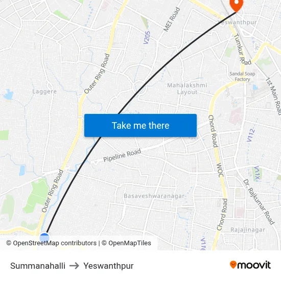 Summanahalli to Yeswanthpur map