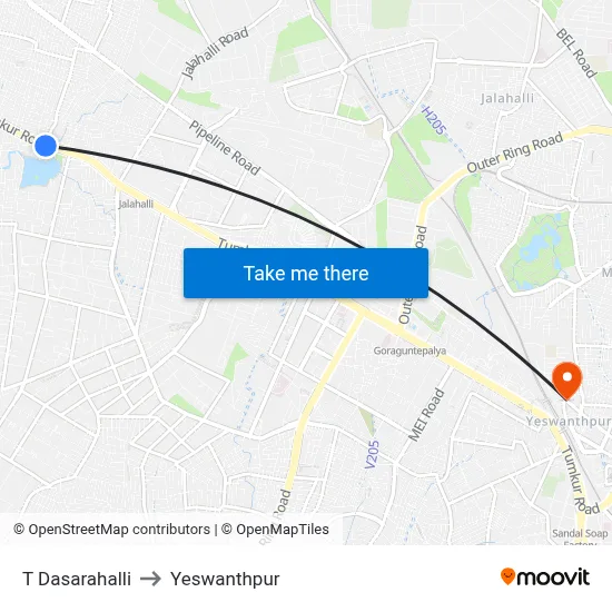 T Dasarahalli to Yeswanthpur map