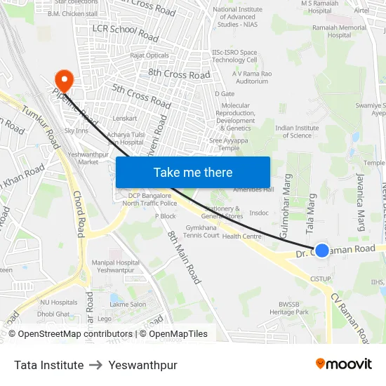 Tata Institute to Yeswanthpur map
