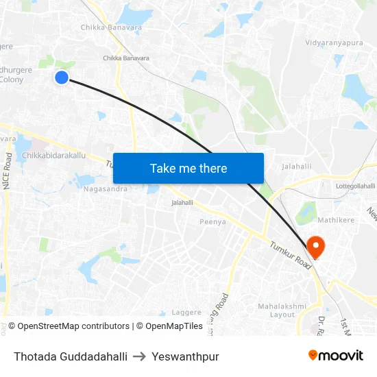 Thotada Guddadahalli to Yeswanthpur map