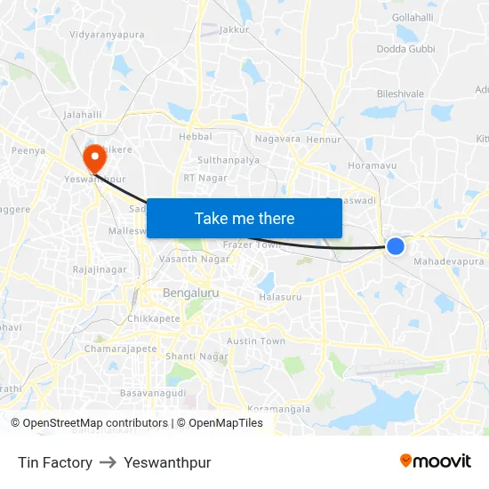 Tin Factory to Yeswanthpur map