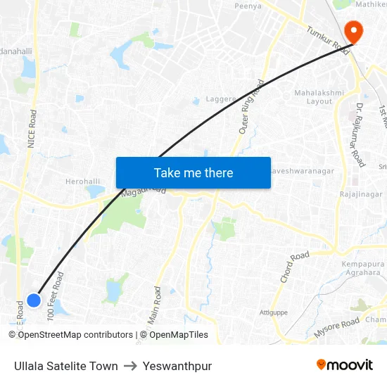 Ullala Satelite Town to Yeswanthpur map